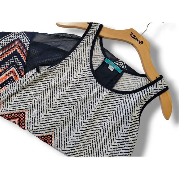 Julie’s Closet Women’s Multicolor Tribal Chevron Print Sleeveless Blouse Small - Picture 6 of 9